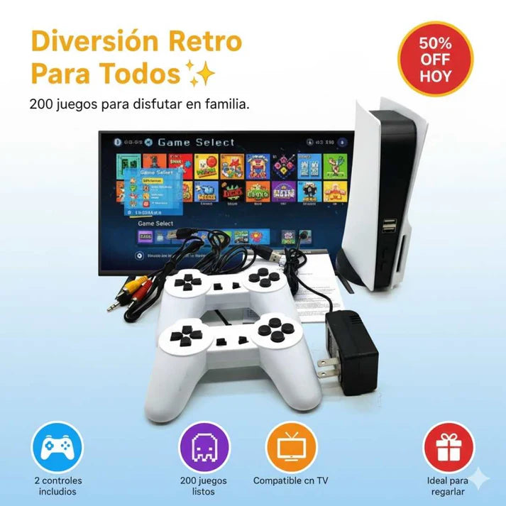 RetroBox 200™ – Mini Consola Clásica + 2 controles 🎮